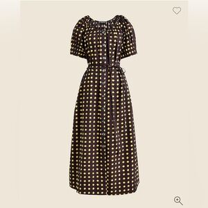 J. Crew Button-up Maxi Dress Brown Green Dots Cotton Poplin Size XL Pockets